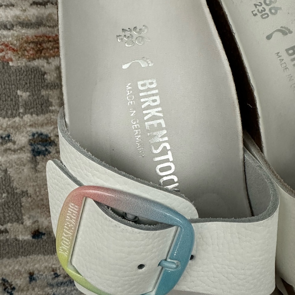 Birkenstock White Leather Madrid Big Buckle with Multicolor Buckle 36 - Picture 4 of 10